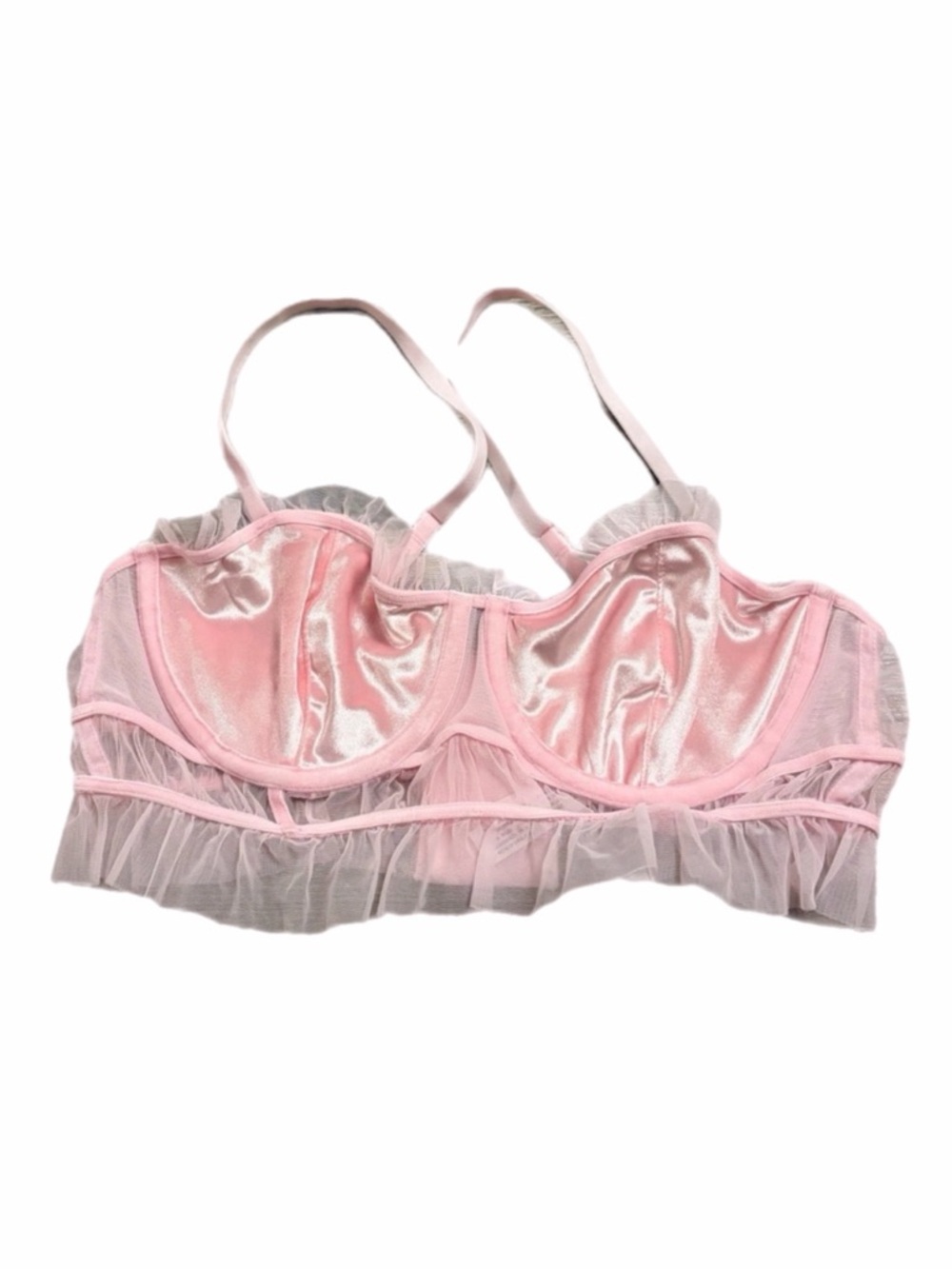 NWOT Auden Velvet Tulle Ruffle Trim Corset Longline Bra (Ballet Pink) Small